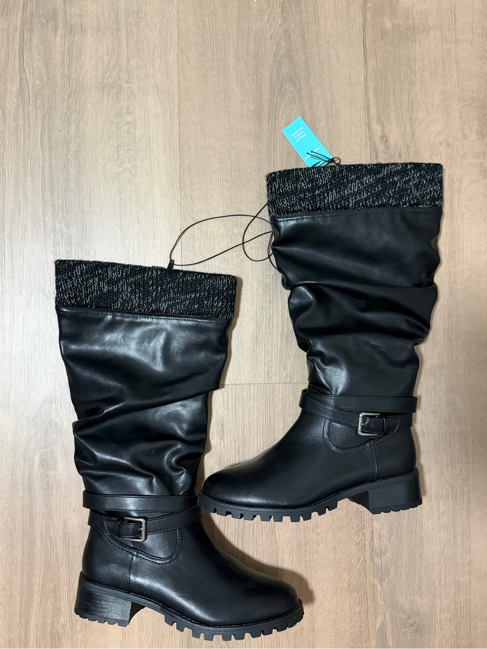 Maurices Black Slouchy Mid-Calf Boots with Knit Cuff 8.5 Wide Calf